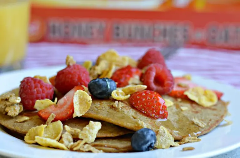 Honey Bunches of Oats Cereal Pancakes topped with berries