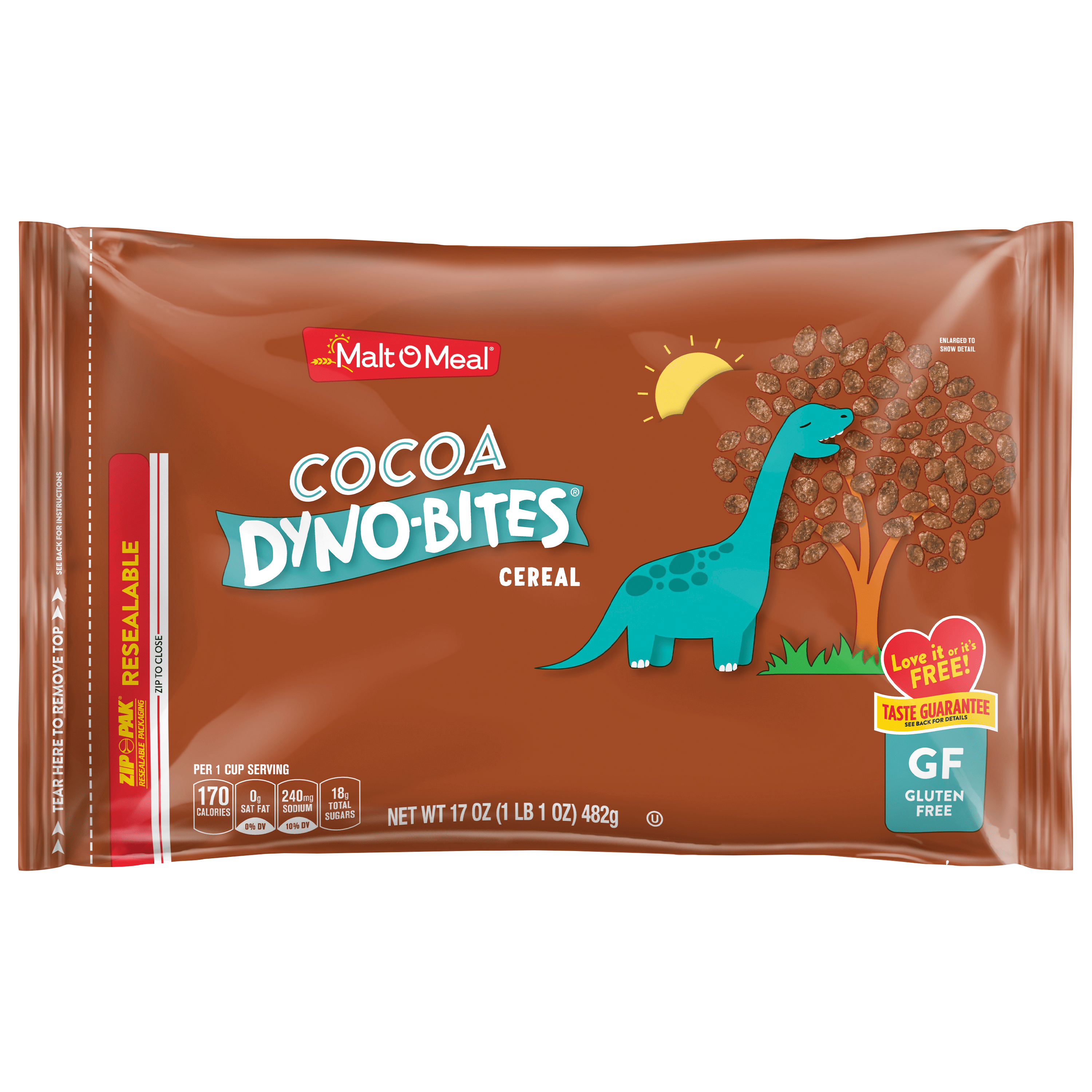 A bag of Cocoa Dino-Bytes cereal