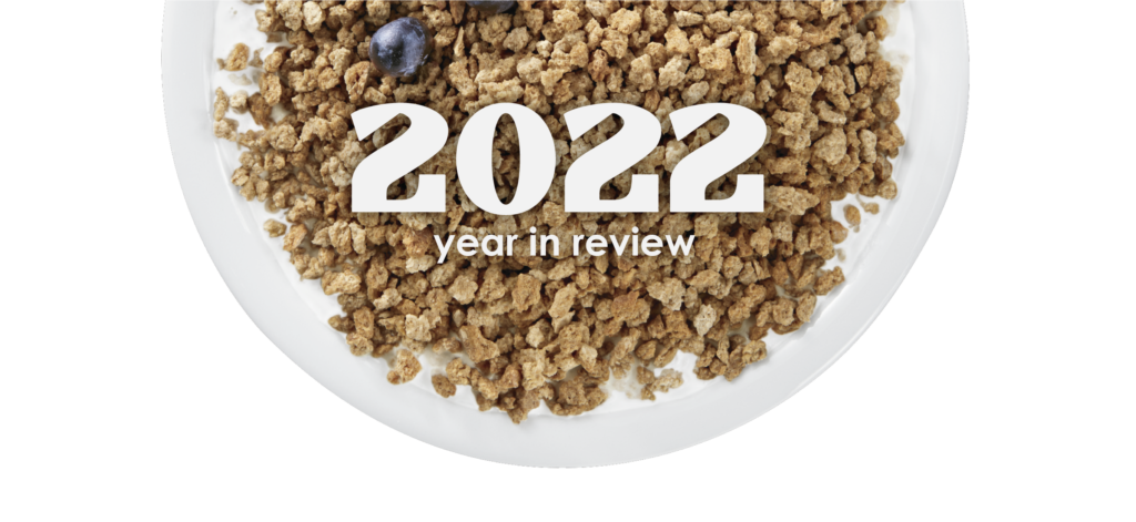 A bowl of cereal with the words 2022 year in review overlaid on top of it