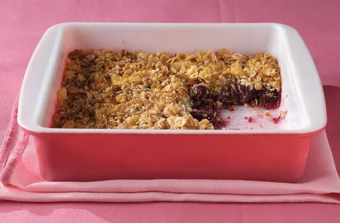 Cherry-almond crisp made with Honey Bunches of Oats with Almonds cereal