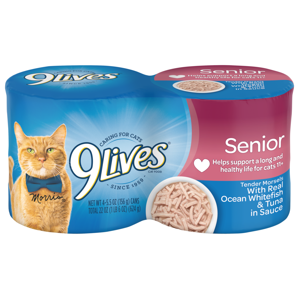 9Lives Tender Morsels Pate Senior Whitefish Tuna Wet Cat Food Package