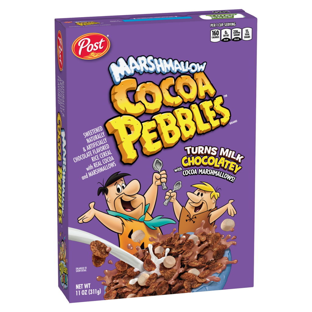 Marshmallow Cocoa PEBBLES™ cereal packaging
